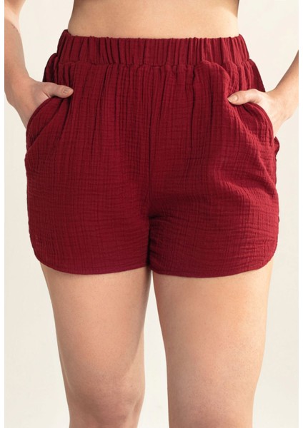 Müslin Kadın Yazlık Bordo Alt Şort