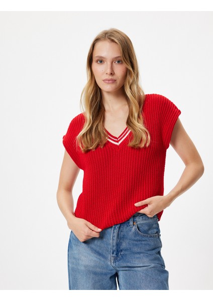 V Yaka Triko Süveter Çizgili fiyatları