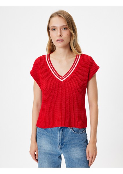 V Yaka Triko Süveter Çizgili modelleri