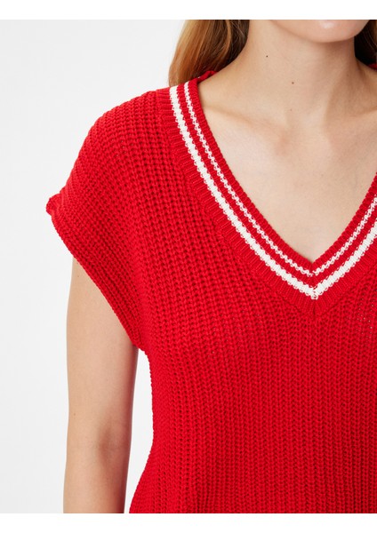 V Yaka Triko Süveter Çizgili indirimleri