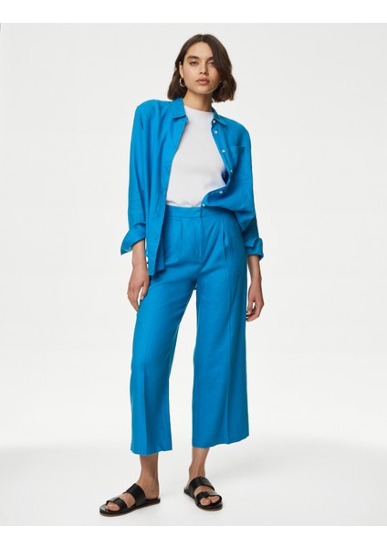 Wide Leg Crop Keten Pantolon