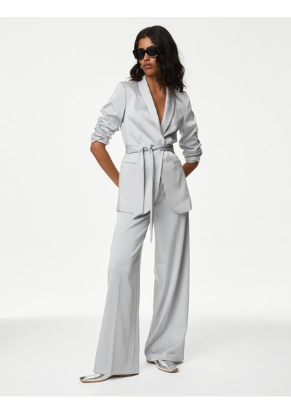 Yüksek Bel Wide Leg Saten Pantolon