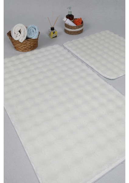 Modern Bubble Yıkanabilir Kaymaz Peluş Banyo Paspası Halısı 2'li Klozet Takımı 50X80-50X40CM Krem fırsatları