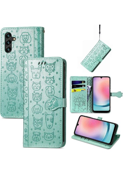 Samsung Galaxy A24 4g Için Kılıf Kısa Kayış Deri Kılıf Karikatür Hayvanlar (Yurt Dışından)