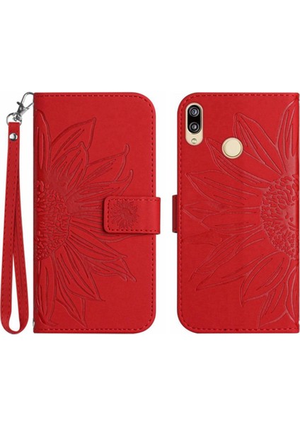 Kart Yuvaları Tutucu Flip Pu ile Huawei P20 Lite Kabartmalı Ayçiçeği Için Kılıf (Yurt Dışından)