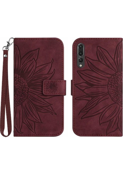 Kart Yuvaları ile Huawei P20 Pro Için Kılıf Tutucu Flip Cüzdan Telefon Kılıfı Pu (Yurt Dışından)