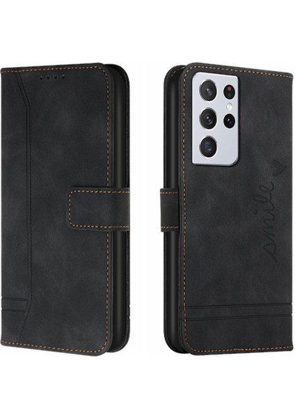Samsung Galaxy S21 Ultra Pu Deri Flip Folio Cüzdan El Için Telefon Kılıfı (Yurt Dışından)