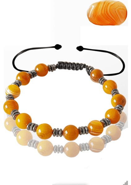 Sertifikalı Gerçek Damarlı Hematit - Turuncu Akik Taşı Bileklik - Ayarlamalı