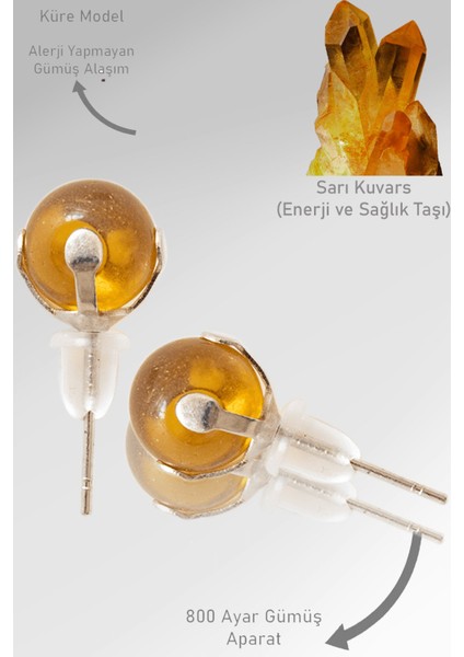 Sertifikalı Gerçek Sarı Kuvars Taşı Nokta Doğal Taş Küpe