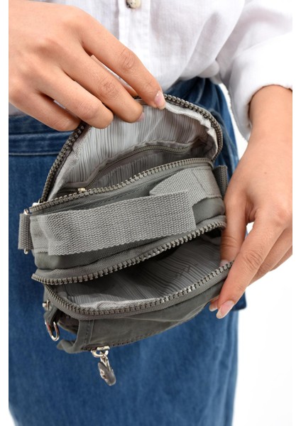 Çapraz Askılı Ultra Hafif Çok Cepli Unisex Çantası Gri (Model: 571-6K)