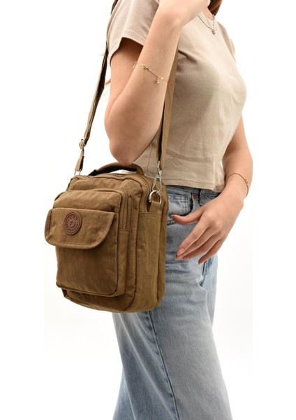 Unisex (Bay-Kadın) Ķüçük Boy Çapraz Askılı El Çantası (Evrak, Telefonluk , gündelik) Taba (Model: 571-7E)