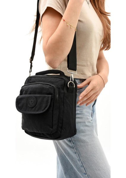 Unisex (Bay-Kadın) Ķüçük Boy Çapraz Askılı El Çantası (Evrak, Telefonluk , gündelik) Siyah (Model: 571-7E)