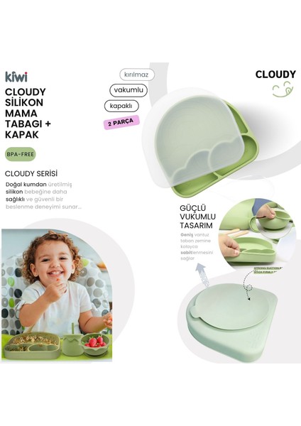 Cloudy 11 Parça Full Silikon Bebek Beslenme Seti: Olive Renk, Bpa/pvc Içermez, Doğal, Güvenli, Esnek