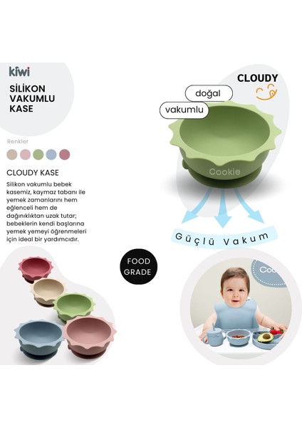 Cloudy 11 Parça Full Silikon Bebek Beslenme Seti: Olive Renk, Bpa/pvc Içermez, Doğal, Güvenli, Esnek