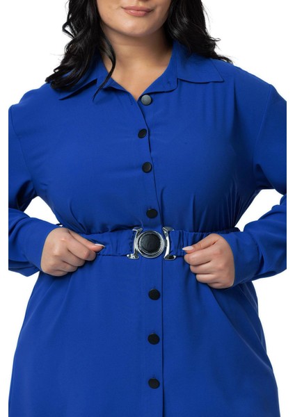 Büyük Beden Beli Kemerli Gömlek Pantolon Saks Mavi Ikili Takım fırsatları