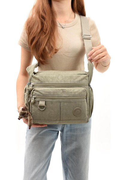 Çapraz Askılı Ultra Hafif Çok Cepli Kadın Omuz Çantası Vizon (Model: 571-6D)
