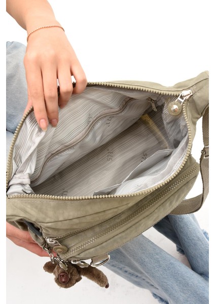 Çapraz Askılı Ultra Hafif Çok Cepli Kadın Omuz Çantası Vizon (Model: 571-6D)