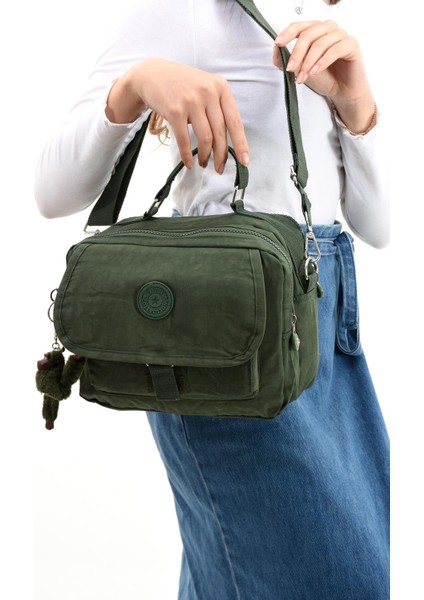 Çapraz Askılı Ultra Hafif Çok Cepli Kadın Omuz Çantası Yeşil (Model: 571-6P)