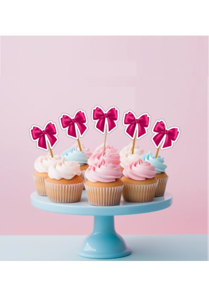 20 Adet Pembe Fiyonk Pasta Kürdanı 5cm Cupcake Pasta Süsü Kurabiye Nişan Söz Kokteyl Bride To Be