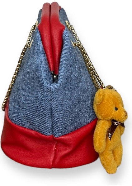 Ayıcık Aksesuarlı Denim Desenli Omuz Çantası fiyatları