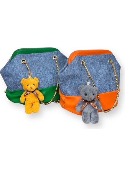 Ayıcık Aksesuarlı Denim Desenli Omuz Çantası fırsatları