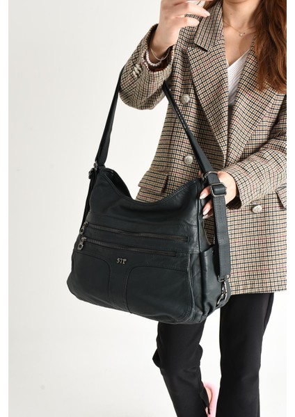 Yıkanmış Deri Hem Sırt Hem Omuz Çantası Mavi (Model: 571-9-10D)