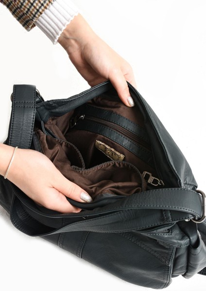 Yıkanmış Deri Hem Sırt Hem Omuz Çantası Mavi (Model: 571-9-10D) fırsatları