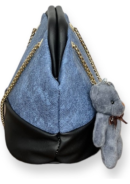 Ayıcık Aksesuarlı Denim Desenli Omuz Çantası fiyatları