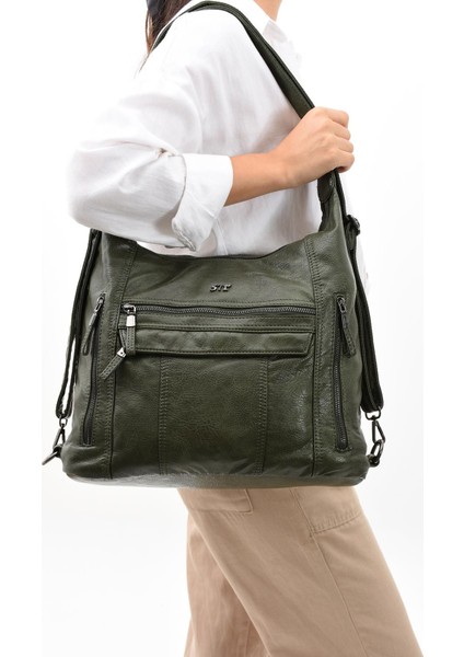 Suni Deri Yumuşak Dokumalı Sırt Omuz Çantası Yeşil (Model: 571-11-13B)