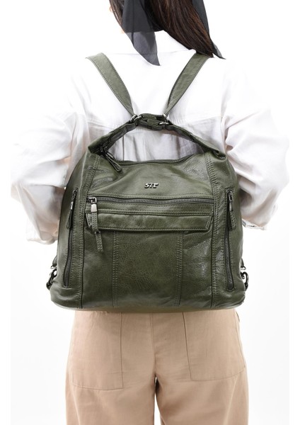 Suni Deri Yumuşak Dokumalı Sırt Omuz Çantası Yeşil (Model: 571-11-13B) fiyatları