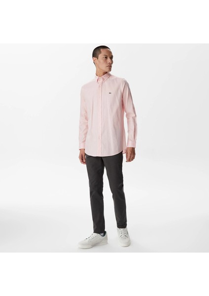 Lacoste Erkek Slim Fit Düğmeli Yaka Pembe Gömlek