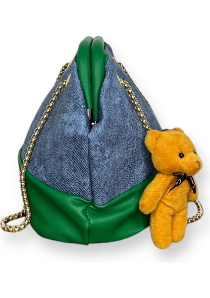 Ayıcık Aksesuarlı Denim Desenli Omuz Çantası fiyatları