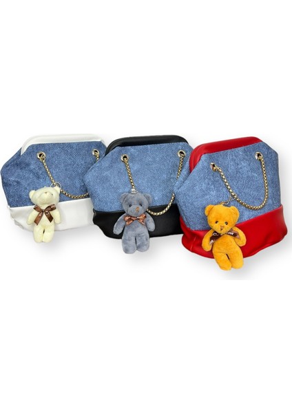 Ayıcık Aksesuarlı Denim Desenli Omuz Çantası fırsatları
