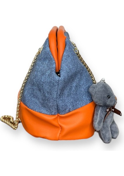 Ayıcık Aksesuarlı Denim Desenli Omuz Çantası fiyatları