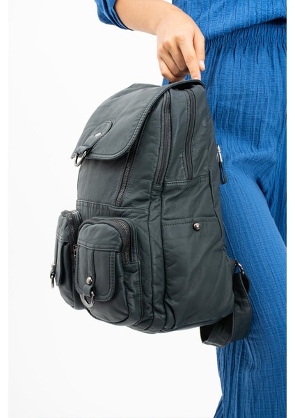 Yıkanmış Deri Sırt Çantası Mavi (Model: 571-11-11E) modelleri