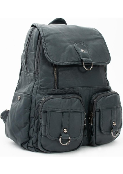 Yıkanmış Deri Sırt Çantası Mavi (Model: 571-11-11E) indirimleri