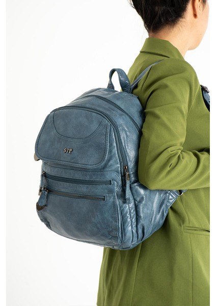 Suni Deri Sırt Çantası Mavi (Model: 571-11-12G)
