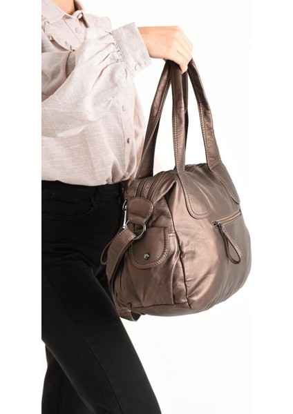 Suni Deri Çapraz Askılı Çok Bölmeli Omuz Çantası Bronz (Model: 571-11-10F) modelleri
