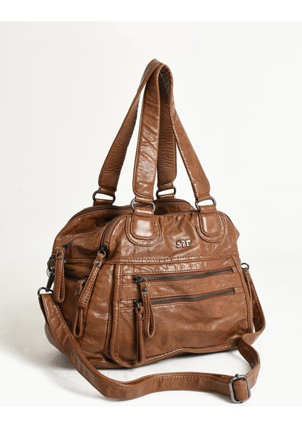 Suni Deri Çok Bölmeli Çapraz ve Omuz Çantası Taba (Model: 571-9-12FF) indirimleri