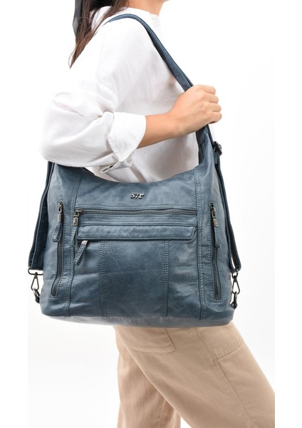 Suni Deri Yumuşak Dokumalı Sırt Omuz Çantası Mavi (Model: 571-11-13B) fiyatları