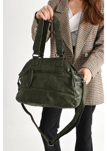 Suni Deri Çok Bölmeli Çapraz ve Omuz Çantası Yeşil (Model: 571-9-12FF) modelleri