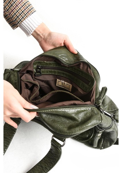 Suni Deri Çok Bölmeli Çapraz ve Omuz Çantası Yeşil (Model: 571-9-12FF) fırsatları