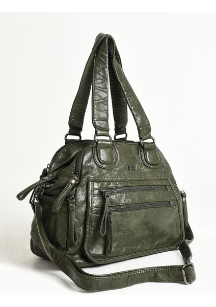 Suni Deri Çok Bölmeli Çapraz ve Omuz Çantası Yeşil (Model: 571-9-12FF) indirimleri