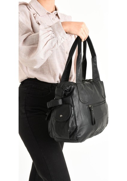 Suni Deri Çapraz Askılı Çok Bölmeli Omuz Çantası Siyah (Model: 571-11-10F) modelleri