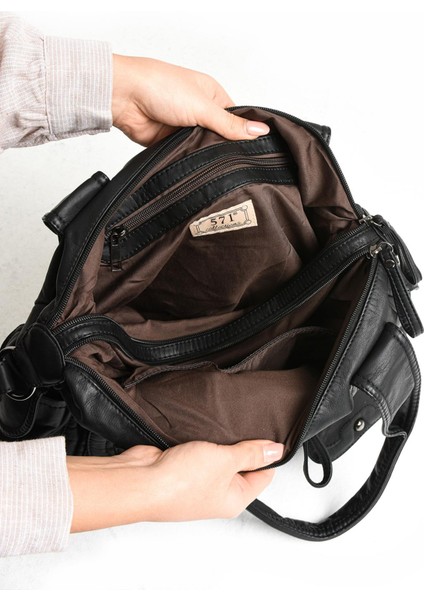 Suni Deri Çapraz Askılı Çok Bölmeli Omuz Çantası Siyah (Model: 571-11-10F) fırsatları