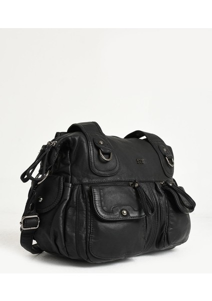 Suni Deri Çapraz Askılı Çok Bölmeli Omuz Çantası Siyah (Model: 571-11-10F) indirimleri