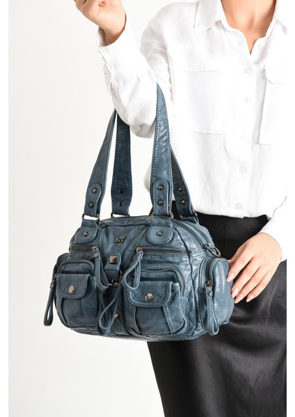 Suni Deri Omuz Çantası Mavi (Model: 571-11-13D)