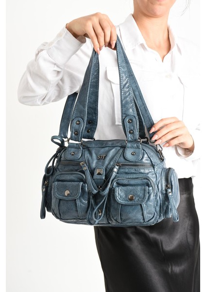 Suni Deri Omuz Çantası Mavi (Model: 571-11-13D) fiyatları