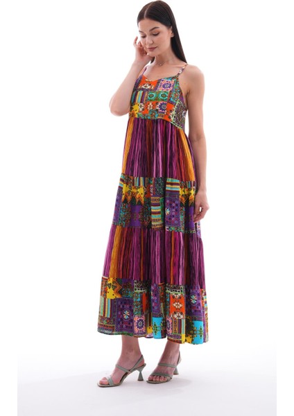 Kadın Etnik Desenli Ip Askılı Uzun Elbise fırsatları