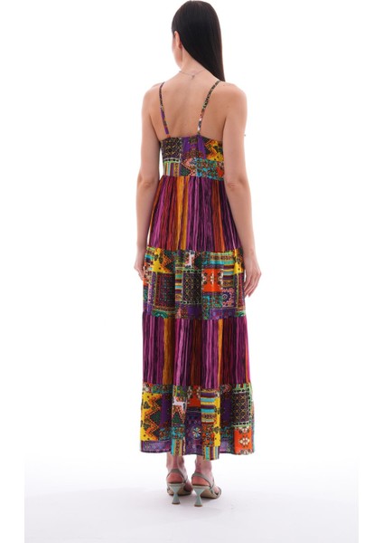 Kadın Etnik Desenli Ip Askılı Uzun Elbise indirimleri